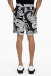 Shop_Terra Luna_Black 100% Organic Handloom Cotton Printed Noir Paisley Laroc Shorts _at_Aza_Fashions