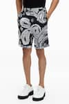 Buy_Terra Luna_Black 100% Organic Handloom Cotton Printed Noir Paisley Laroc Shorts _Online_at_Aza_Fashions