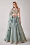 Buy_Cedar & Pine_Blue Organza Embroidered Sequin Plunge Jaal Lehenga Set  _at_Aza_Fashions