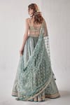 Shop_Cedar & Pine_Blue Organza Embroidered Sequin Plunge Jaal Lehenga Set  _at_Aza_Fashions