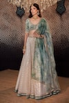 Buy_Cedar & Pine_Ivory Organza Embroidered Sequin V-neck Jaali Lehenga Set  _at_Aza_Fashions