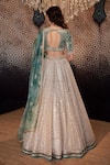 Shop_Cedar & Pine_Ivory Organza Embroidered Sequin V-neck Jaali Lehenga Set  _at_Aza_Fashions