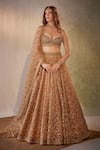 Buy_Cedar & Pine_Gold Organza Embroidered Sequin Sweetheart Floral Vine Lehenga Set _at_Aza_Fashions