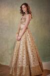 Cedar & Pine_Gold Tulle Embroidered Sequin Sweetheart Blossom Vine Lehenga Set  _Online_at_Aza_Fashions