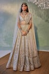 Buy_Cedar & Pine_Grey Raw Silk Embroidered Sequin Pearl Embellished Bridal Lehenga Set  _at_Aza_Fashions