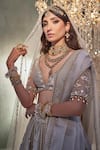 Buy_Cedar & Pine_Grey Raw Silk Embroidered Sequin Pearl Embellished Bridal Lehenga Set  _Online_at_Aza_Fashions