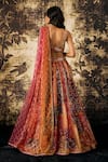 Shop_Cedar & Pine_Multi Color Organza Floral Foil Print Block Lehenga Blouse Set  _at_Aza_Fashions