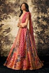 Cedar & Pine_Multi Color Organza Floral Foil Print Block Lehenga Blouse Set  _Online_at_Aza_Fashions