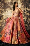 Shop_Cedar & Pine_Multi Color Organza Floral Foil Print Block Lehenga Blouse Set  _Online_at_Aza_Fashions