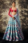 Buy_Cedar & Pine_Blue Georgette, Silk, Organza Bohemian Chevron Pattern Lehenga Blouse Set_at_Aza_Fashions