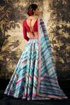 Shop_Cedar & Pine_Blue Georgette, Silk, Organza Bohemian Chevron Pattern Lehenga Blouse Set_at_Aza_Fashions