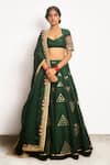 Buy_Cedar & Pine_Green Raw Silk Embroidery Mirror Work Prism Lehenga Blouse Set  _at_Aza_Fashions