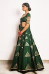 Cedar & Pine_Green Raw Silk Embroidery Mirror Work Prism Lehenga Blouse Set  _Online_at_Aza_Fashions