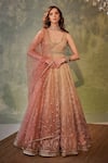 Buy_Cedar & Pine_Red Organza Embroidery Foliage Plunging V Ombre Anarkali With Dupatta  _at_Aza_Fashions