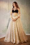 Buy_Cedar & Pine_Ivory Velvet, Organza, Tulle Pearls, Sequins, Waves Work Lehenga Blouse Set _at_Aza_Fashions