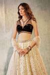 Cedar & Pine_Ivory Velvet, Organza, Tulle Pearls, Sequins, Waves Work Lehenga Blouse Set _Online_at_Aza_Fashions