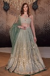 Buy_Cedar & Pine_Green Organza Embroidered Hand Embellished Bridal Lehenga Set  _at_Aza_Fashions