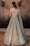 Shop_Cedar & Pine_Green Organza Embroidered Hand Embellished Bridal Lehenga Set  _at_Aza_Fashions