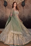 Shop_Cedar & Pine_Green Organza Embroidered Hand Embellished Bridal Lehenga Set  _Online_at_Aza_Fashions