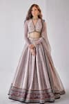 Buy_Cedar & Pine_Grey Dupion Embroidered Hand Sequin And Badla Bridal Lehenga Set _at_Aza_Fashions