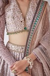 Buy_Cedar & Pine_Grey Dupion Embroidered Hand Sequin And Badla Bridal Lehenga Set _Online_at_Aza_Fashions