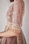 Buy_Cedar & Pine_Wine Organza Embroidered Hand Machine Collared V And Tulle Lehenga Jacket Set _Online_at_Aza_Fashions