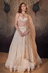 Buy_Cedar & Pine_Ivory Brocade Embroidered Hand Machine Crinkled Bridal Lehenga Set  _at_Aza_Fashions