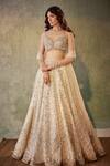 Buy_Cedar & Pine_Ivory Organza Embroidered Hand Mirror And Pearl Bridal Lehenga Set  _at_Aza_Fashions