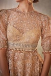 Buy_Cedar & Pine_Beige Tulle Embroidered Peplum Top Sharara Set_Online_at_Aza_Fashions