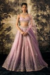 Buy_Cedar & Pine_Purple Tulle Embroidered Hand Machine Bridal Lehenga Set  _at_Aza_Fashions