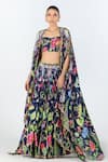 Buy_Limerick by Abirr N' Nanki_Black Habutai Silk Ambrosia Floral Pattern Cape Palazzo Set _at_Aza_Fashions