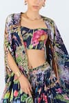 Limerick by Abirr N' Nanki_Black Habutai Silk Ambrosia Floral Pattern Cape Palazzo Set _Online_at_Aza_Fashions