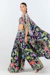 Limerick by Abirr N' Nanki_Black Habutai Silk Ambrosia Floral Pattern Cape Palazzo Set _at_Aza_Fashions