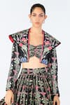 Buy_Limerick by Abirr N' Nanki_Black Crepe Aviva Tropical Pattern Jacket Skirt Set _Online_at_Aza_Fashions