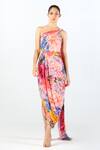 Limerick By Abirr N' Nanki_Multi Color Georgette Embroidery One Elinora Blossom Pattern Draped Dress _at_Aza_Fashions