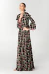 Limerick By Abirr N' Nanki_Black Crepe Floral V-neck Ilian Botanic Pattern Dress  _Online_at_Aza_Fashions