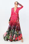Buy_Limerick By Abirr N' Nanki_Red Georgette Floral V-neck Inaara Garden Pattern Dress  _at_Aza_Fashions