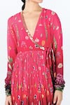 Buy_Limerick By Abirr N' Nanki_Red Georgette Floral V-neck Inaara Garden Pattern Dress  _Online_at_Aza_Fashions