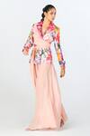 Shop_Limerick By Abirr N' Nanki_Peach Georgette, Satin Embroidery Collared Kyomi Blossom Floral Pattern Jacket _Online_at_Aza_Fashions