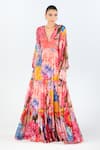 Buy_Limerick by Abirr N' Nanki_Multi Color Georgette Printed Floral Deep V Neck Laira Maxi Dress  _at_Aza_Fashions