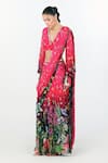 Limerick by Abirr N' Nanki_Fuchsia Georgette Licia Floral Print Pre-draped Saree With Blouse _Online_at_Aza_Fashions