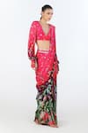 Buy_Limerick by Abirr N' Nanki_Fuchsia Georgette Licia Floral Print Pre-draped Saree With Blouse _Online_at_Aza_Fashions