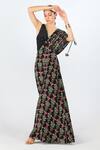 Shop Limerick By Abirr N' Nanki Black Crepe Embroidery V-neck Nadine Floral Print Draped Jumpsuit at Aza Fashions Shop_Limerick By Abirr N' Nanki_Black Crepe Embroidery V-neck Nadine Floral Print Draped Jumpsuit _at_Aza_Fashions