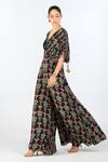 Limerick By Abirr N' Nanki Black Crepe Embroidery V-neck Nadine Floral Print Draped Jumpsuit Online at Aza Fashions Limerick By Abirr N' Nanki_Black Crepe Embroidery V-neck Nadine Floral Print Draped Jumpsuit _Online_at_Aza_Fashions