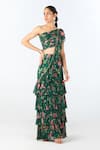 Buy_Limerick By Abirr N' Nanki_Green Georgette Printed Nara Ruffle Pre-draped Saree With Blouse  _at_Aza_Fashions