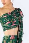 Buy_Limerick By Abirr N' Nanki_Green Georgette Printed Nara Ruffle Pre-draped Saree With Blouse  _Online_at_Aza_Fashions