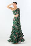 Shop_Limerick By Abirr N' Nanki_Green Georgette Printed Nara Ruffle Pre-draped Saree With Blouse  _Online_at_Aza_Fashions