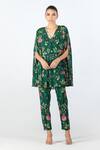 Buy_Limerick By Abirr N' Nanki_Green Georgette Printed Floral V Neck Renisa Tunic And Pant Set _at_Aza_Fashions