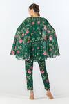 Shop_Limerick By Abirr N' Nanki_Green Georgette Printed Floral V Neck Renisa Tunic And Pant Set _at_Aza_Fashions