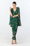 Buy_Limerick By Abirr N' Nanki_Green Georgette Printed Floral V Neck Renisa Tunic And Pant Set _Online_at_Aza_Fashions
